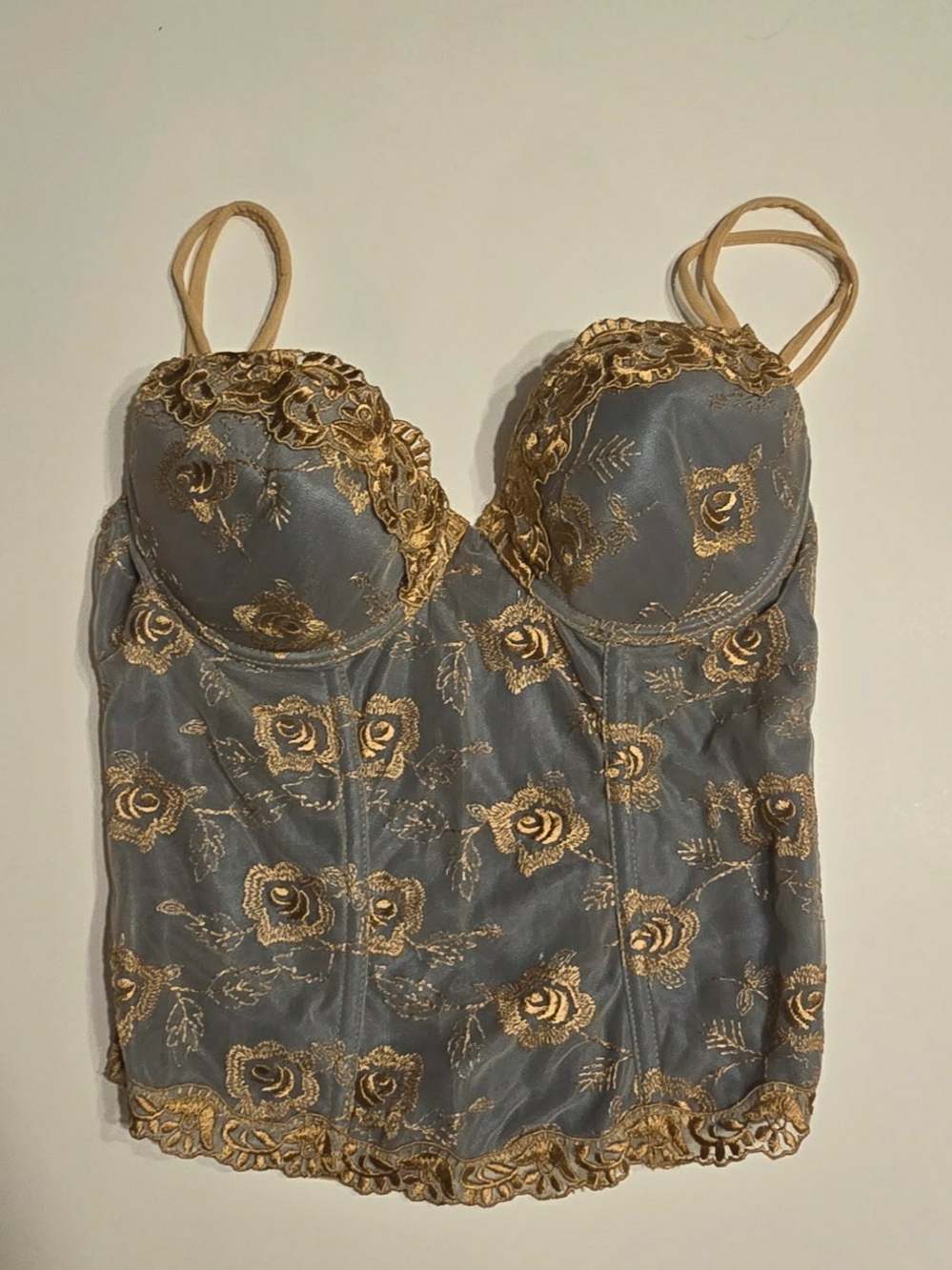 Victoria's Secret Gray Bustier Camisole with Gold Lace